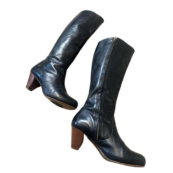 Frye Black Tall Leather Lisa Boots Size 6 - Picture 1 of 16